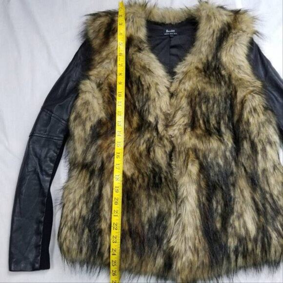 Bardot Womens Faux Fur Leather Long Sleeves Jacket Coat Black Tan Size 6 - Picture 5 of 12